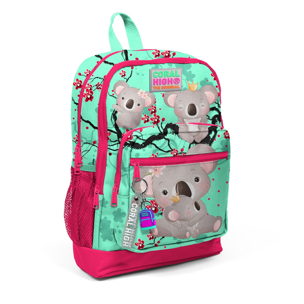 Coral High Kids  Su Yeşili Neon Mercan Koala Desenli Dört Bölmeli USB'li Okul Sırt Çantası  23813