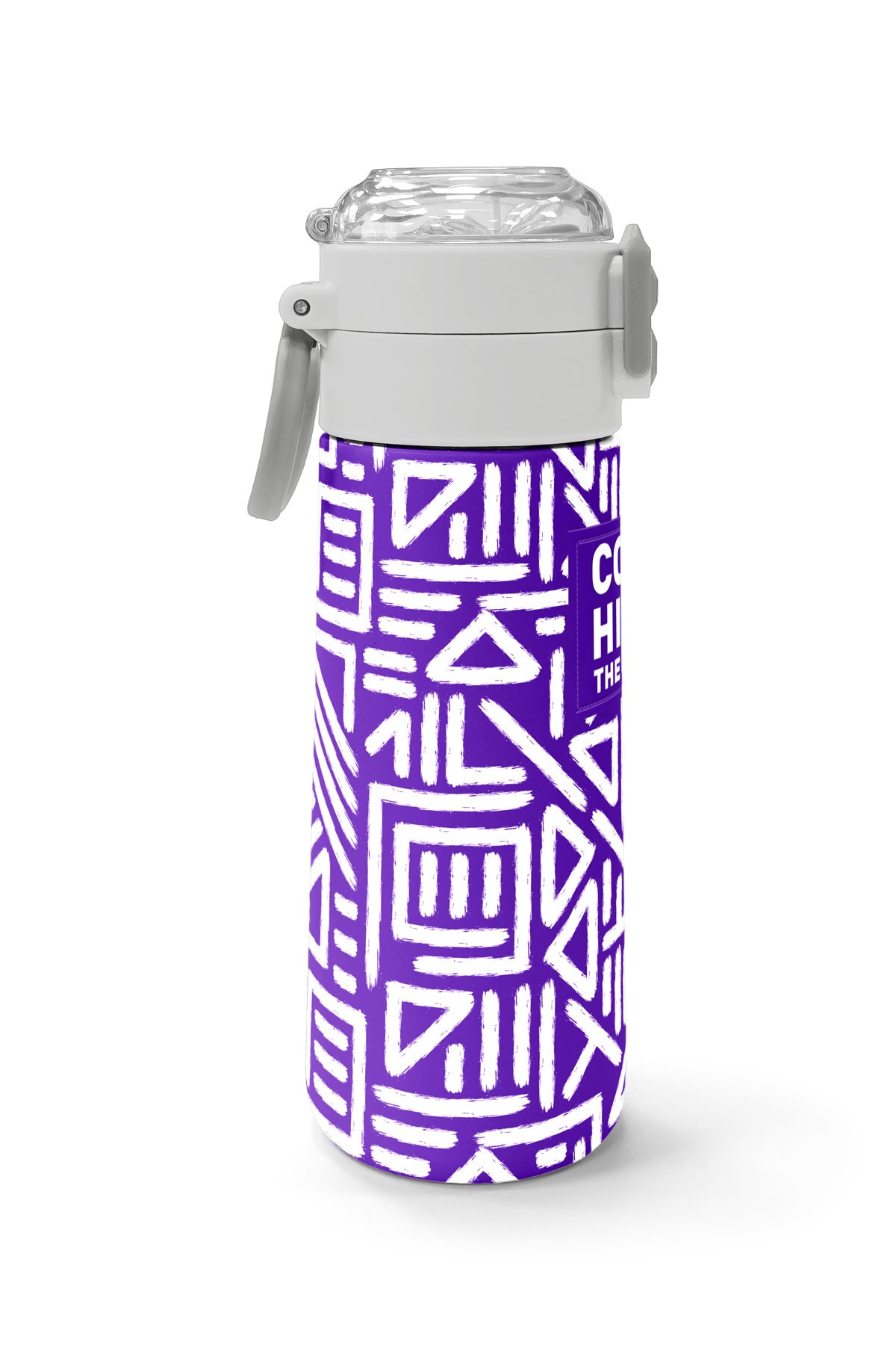 Coral High Kids Mor Beyaz Geometrik Desenli Pipetli ve Direkt İçim Çelik Termos 500 ml 31883