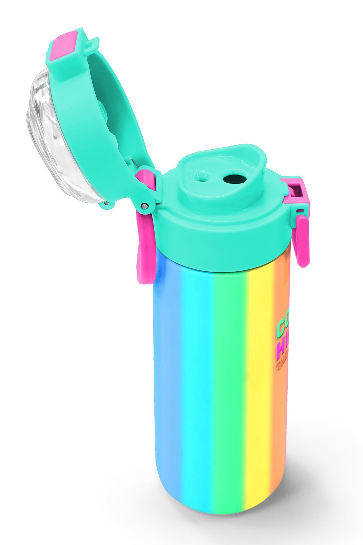 Coral High Kids Renkli Çizgili Desenli Pipetli ve Direkt İçim Çelik Termos 500 ml 31873