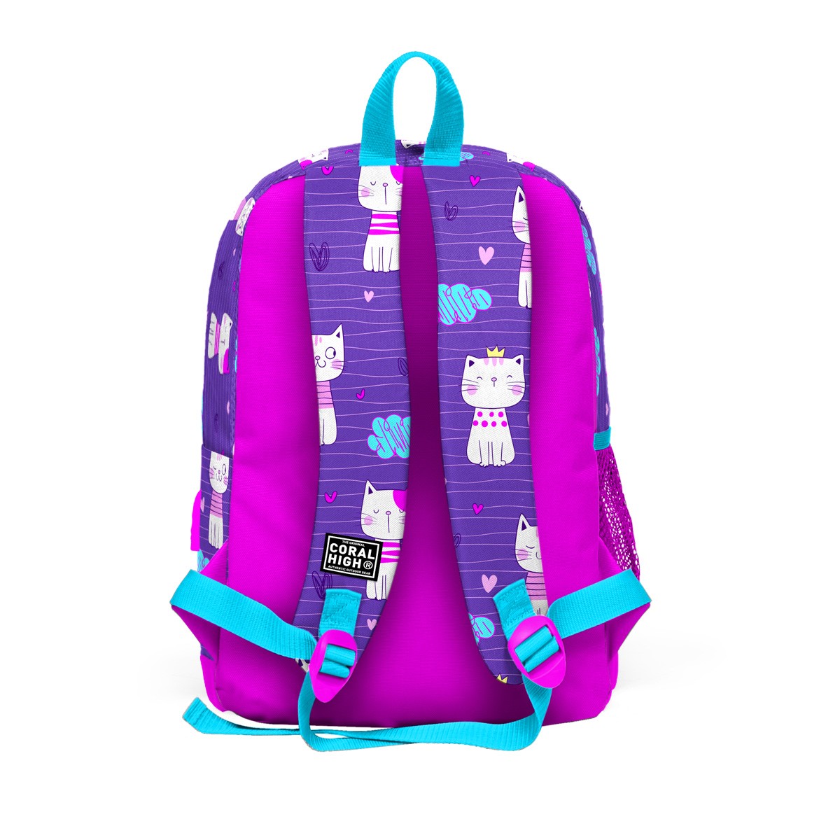 Coral High Kids Mor Pembe Kedi Desenli Dört Bölmeli USB'li Okul Sırt Çantası 23264