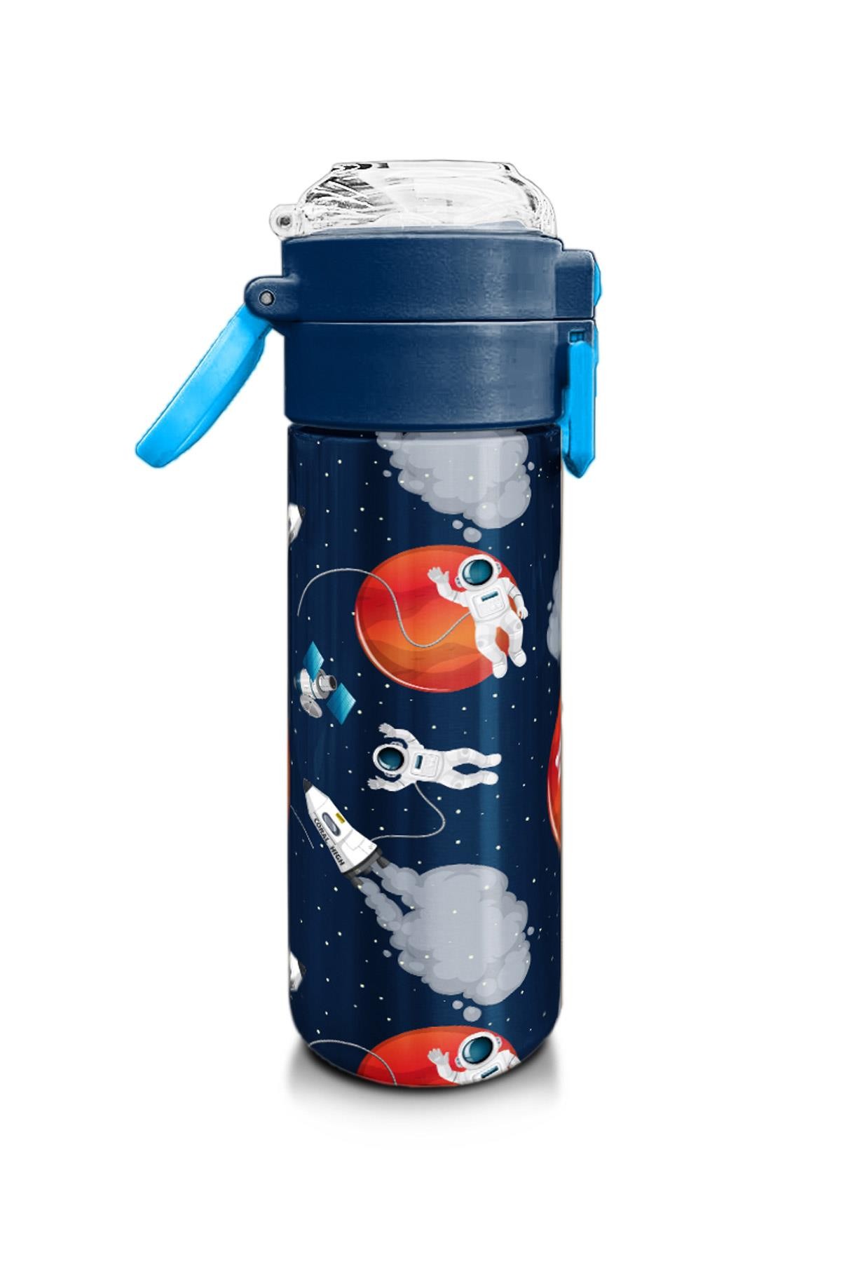 Coral High Kids Lacivert Mavi Astronot Desenli Pipetli ve Direkt İçim Çelik Termos 500 ml 31999