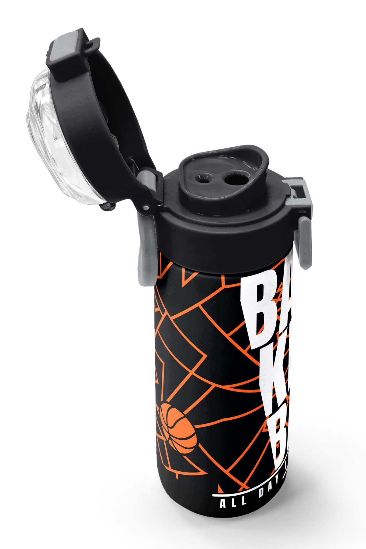 Coral High Kids Siyah Basketbol Desenli Pipetli ve Direkt İçim Çelik Termos 500 ml 31852