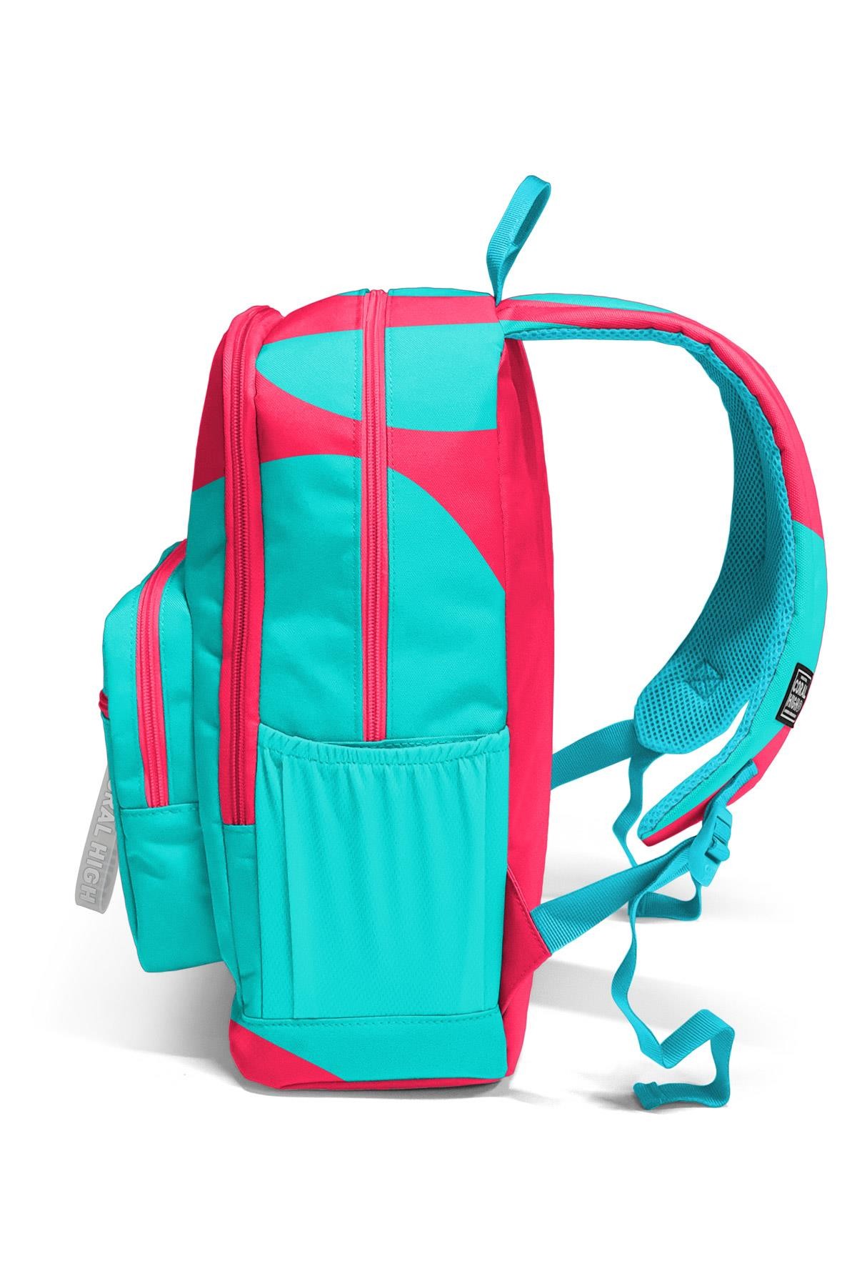 Coral High Neon Mercan Turkuaz Desenli Okul Sırt Çantası 23685