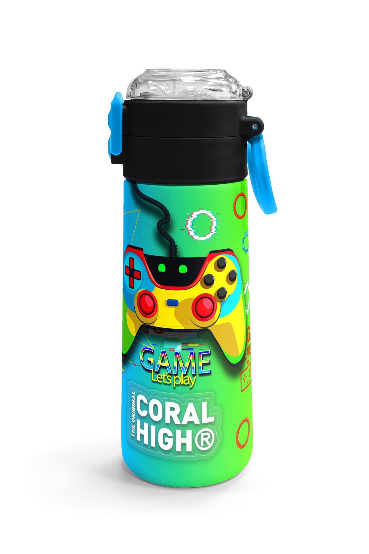 Coral High Kids Kulaklık Game Desenli Pipetli ve Direkt İçim Çelik Termos 500 ml 31841