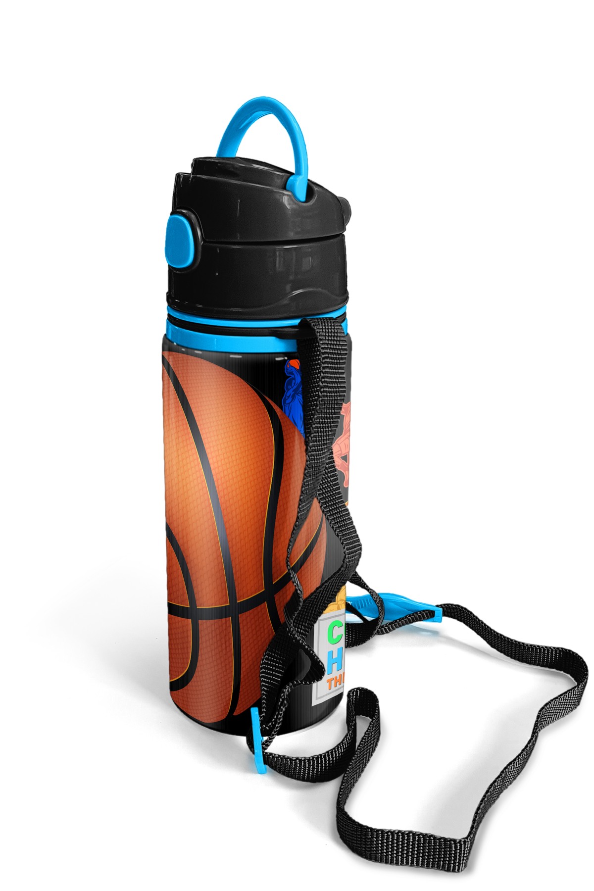 Coral High Kids Siyah Basketbol Desenli Pipetli Alüminyum Matara 600 ml 11940