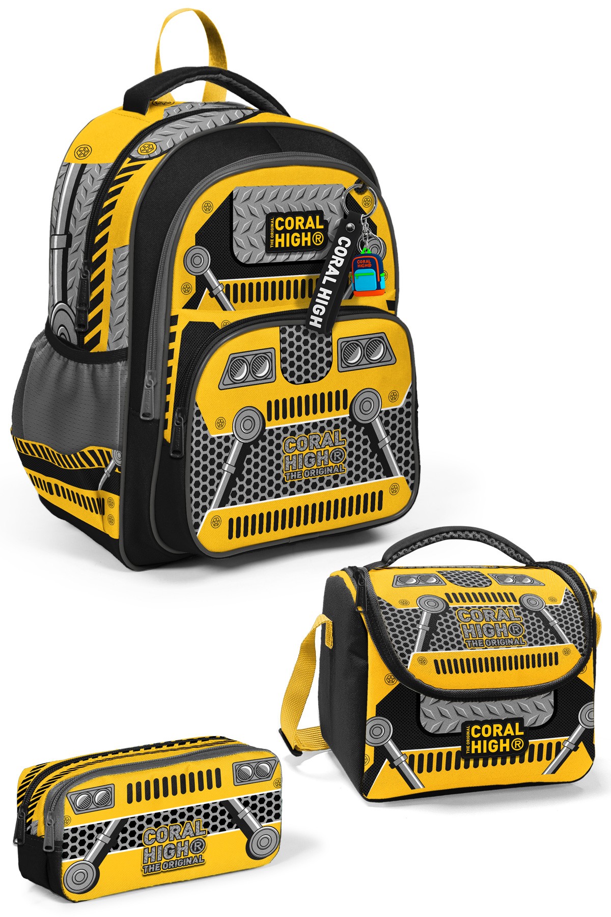 Coral High Kids Sarı Siyah Robot Desenli 3’lü Okul Çanta Seti SET0114424