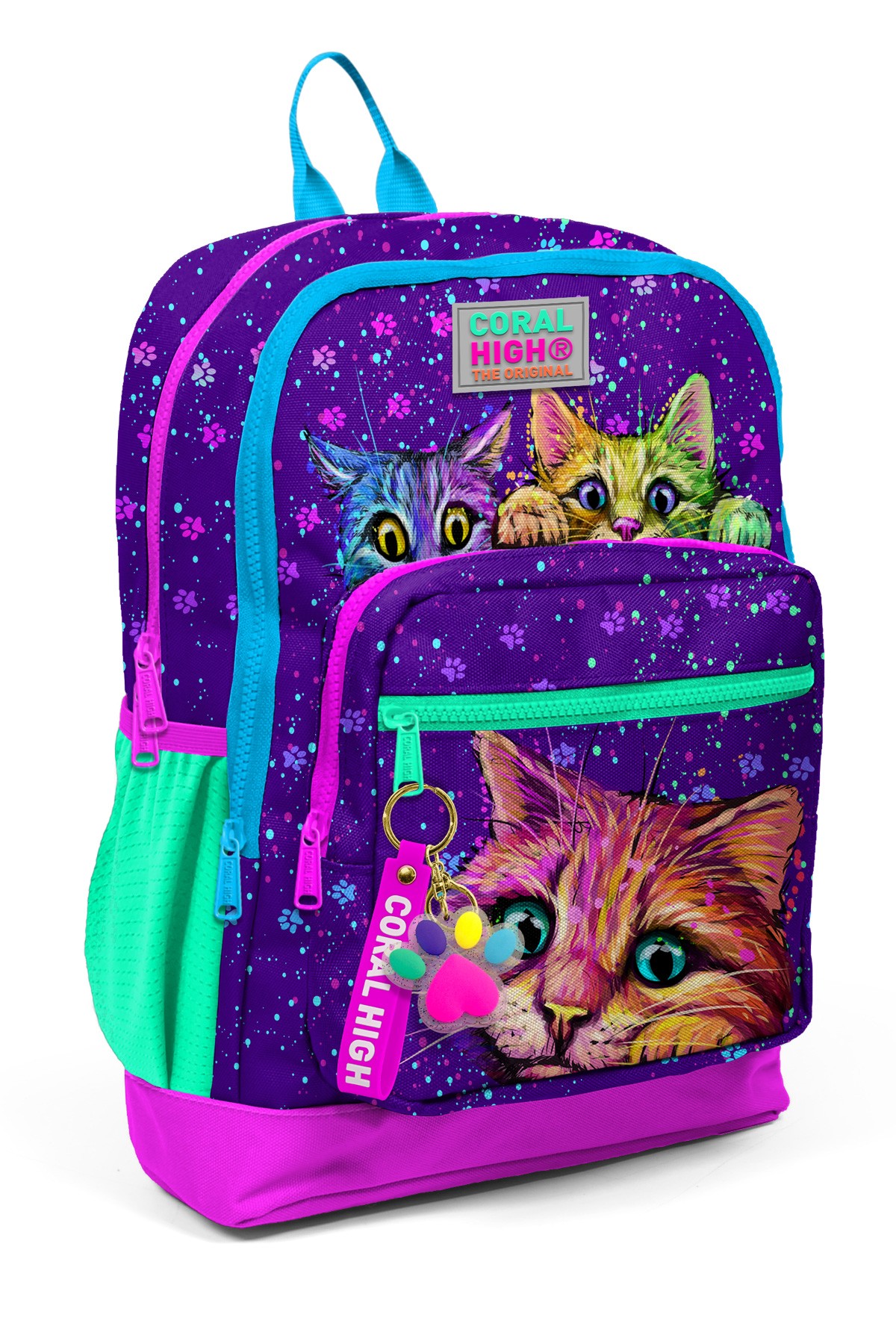 Coral High Kids Mor Pembe Kedi Desenli Dört Bölmeli Okul Sırt Çantası 23732