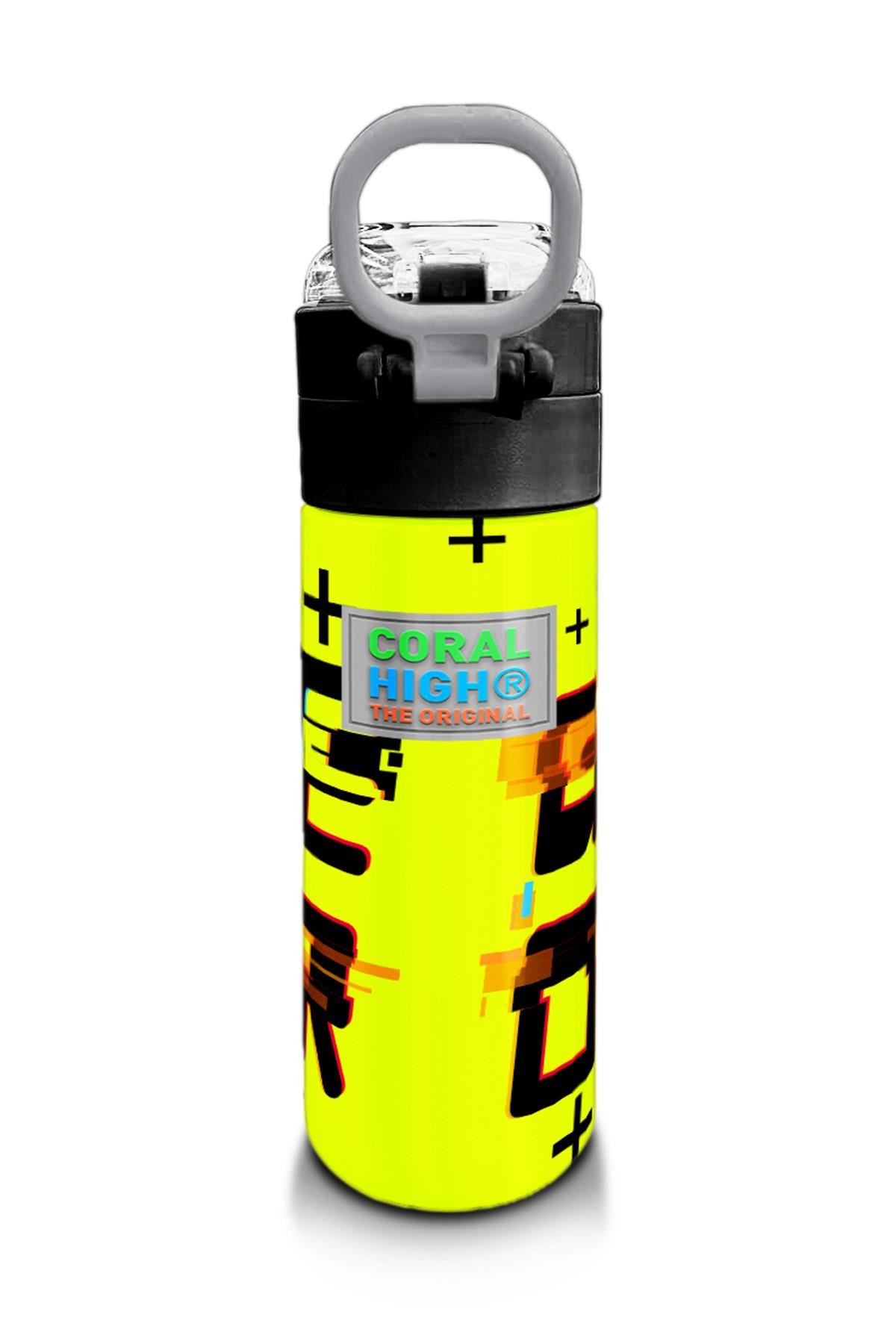 Coral High Kids Siyah Neon Sarı Game Over Desenli Pipetli ve Direkt İçim Çelik Termos 500 ml 31936
