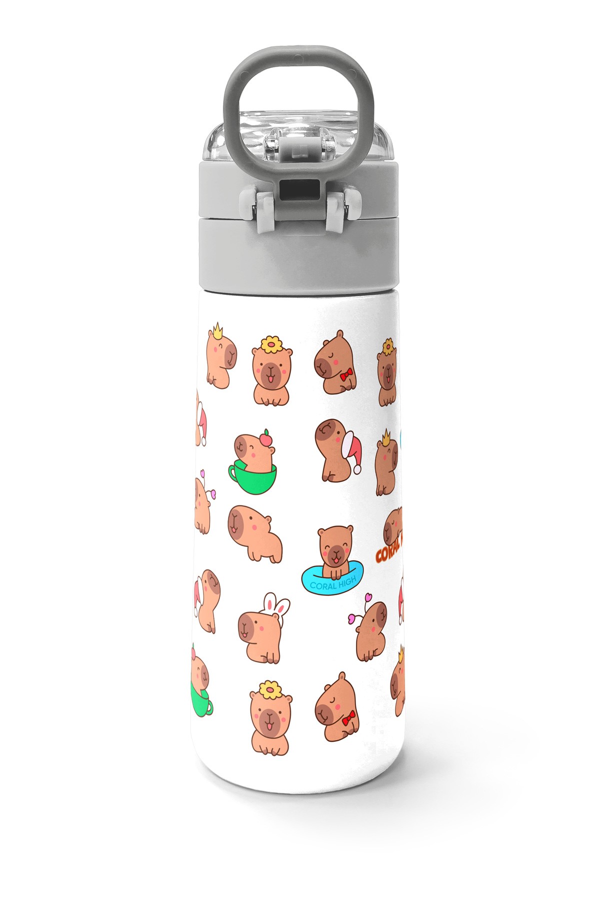 Coral High Kids Kapibara  Desenli Pipetli ve Direkt İçim Çelik Termos 500 ml 31794