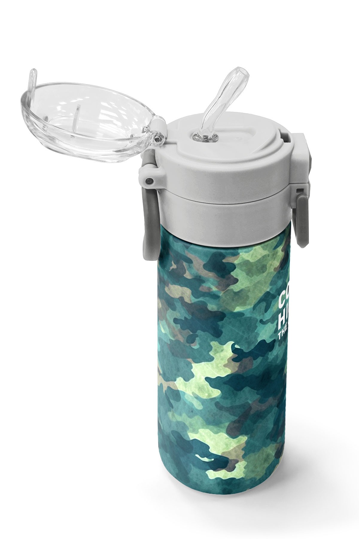 Coral High Kids Nefti Kamuflaj Desenli Pipetli ve Direkt İçim Çelik Termos 500 ml 31845