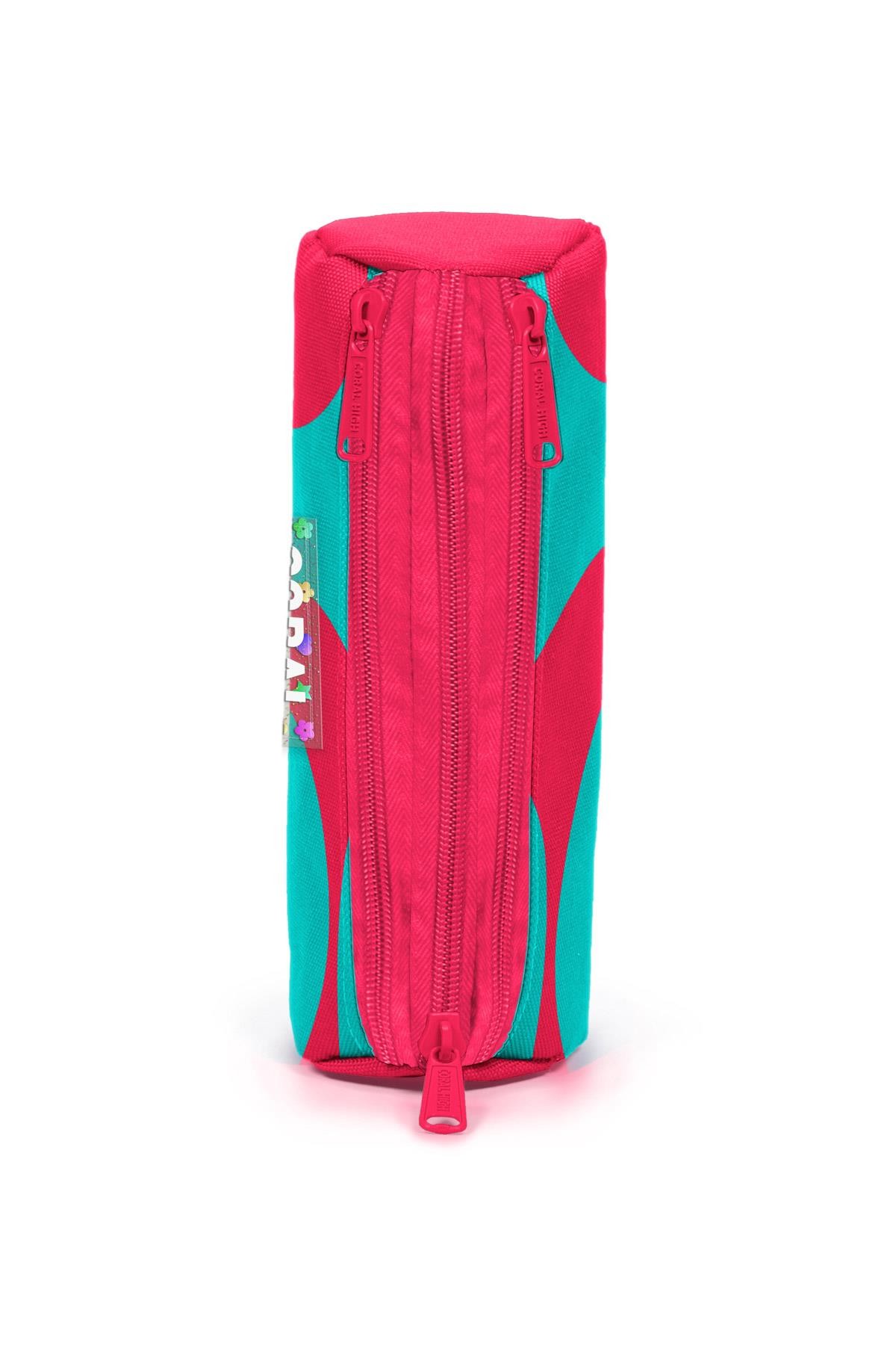 Coral High Neon Mercan Turkuaz Desenli Üç Bölmeli Kalem Çantası 11185