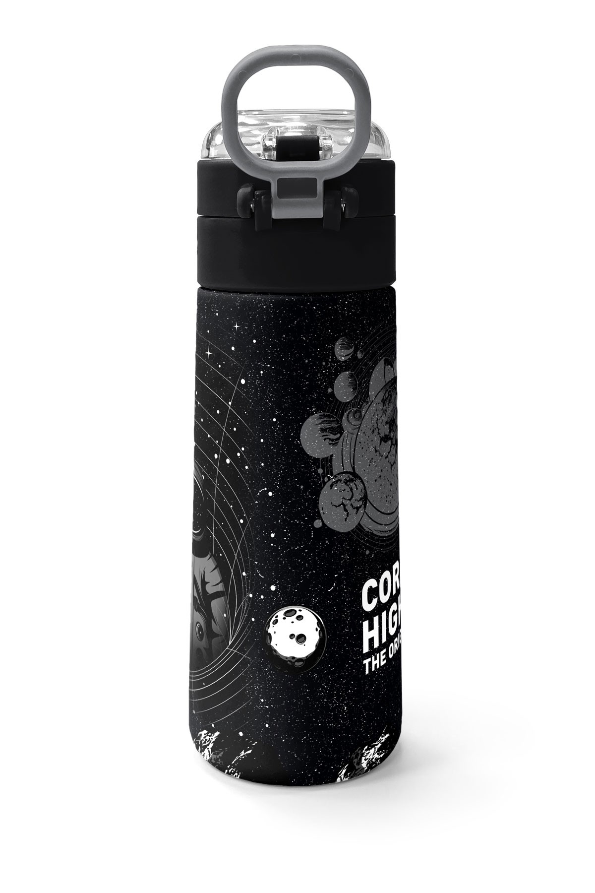Coral High Kids Siyah Galaxy Desenli Pipetli ve Direkt İçim Çelik Termos 500 ml 31857