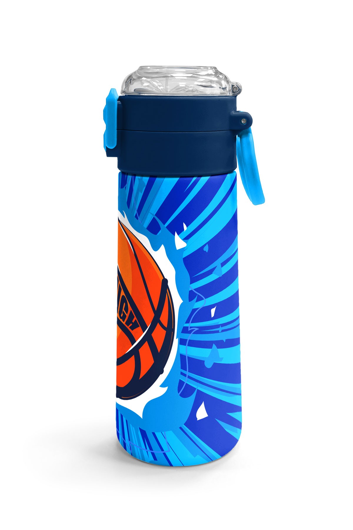 Coral High Kids Lacivert Mavi Basketbol Desenli Pipetli ve Direkt İçim Çelik Termos 500 ml 31833