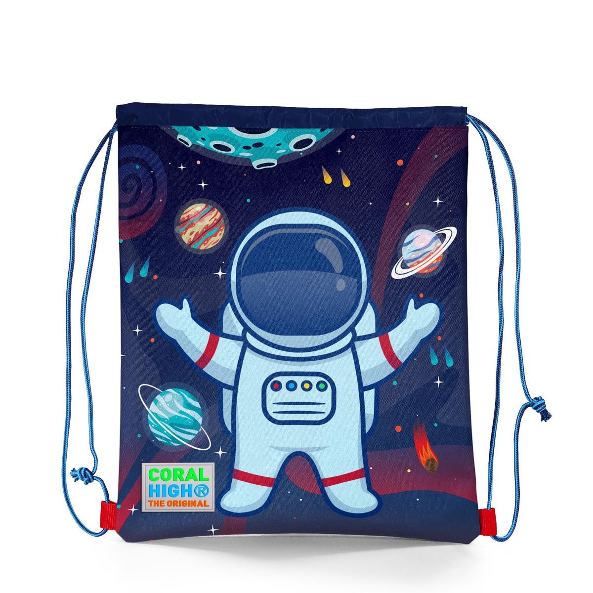 Coral High Kids Saks Mavi Astronot Desenli İpli Büzgülü Sırt Çantası 22474