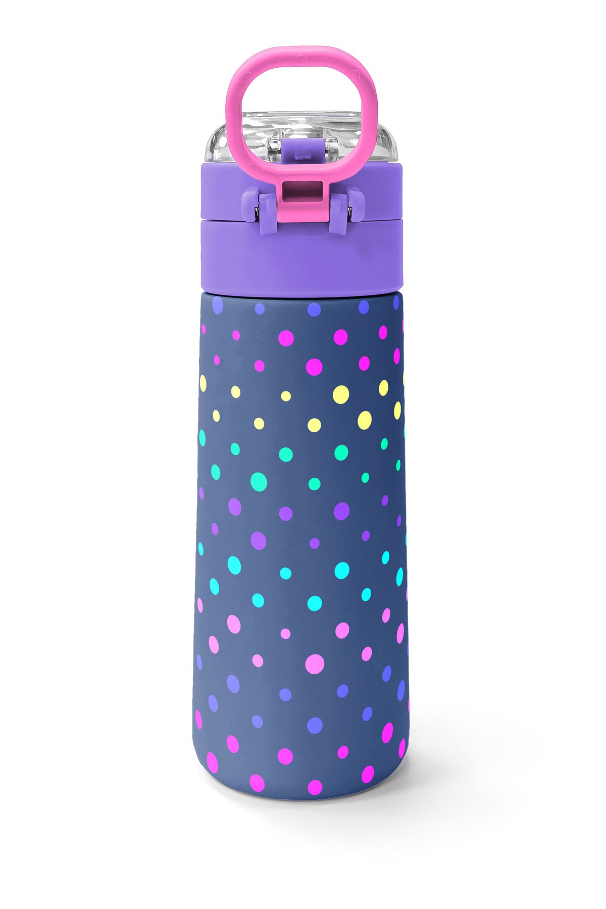 Coral High Kids Lacivert Puantiyeli Desenli Pipetli ve Direkt İçim Çelik Termos 500 ml 31872