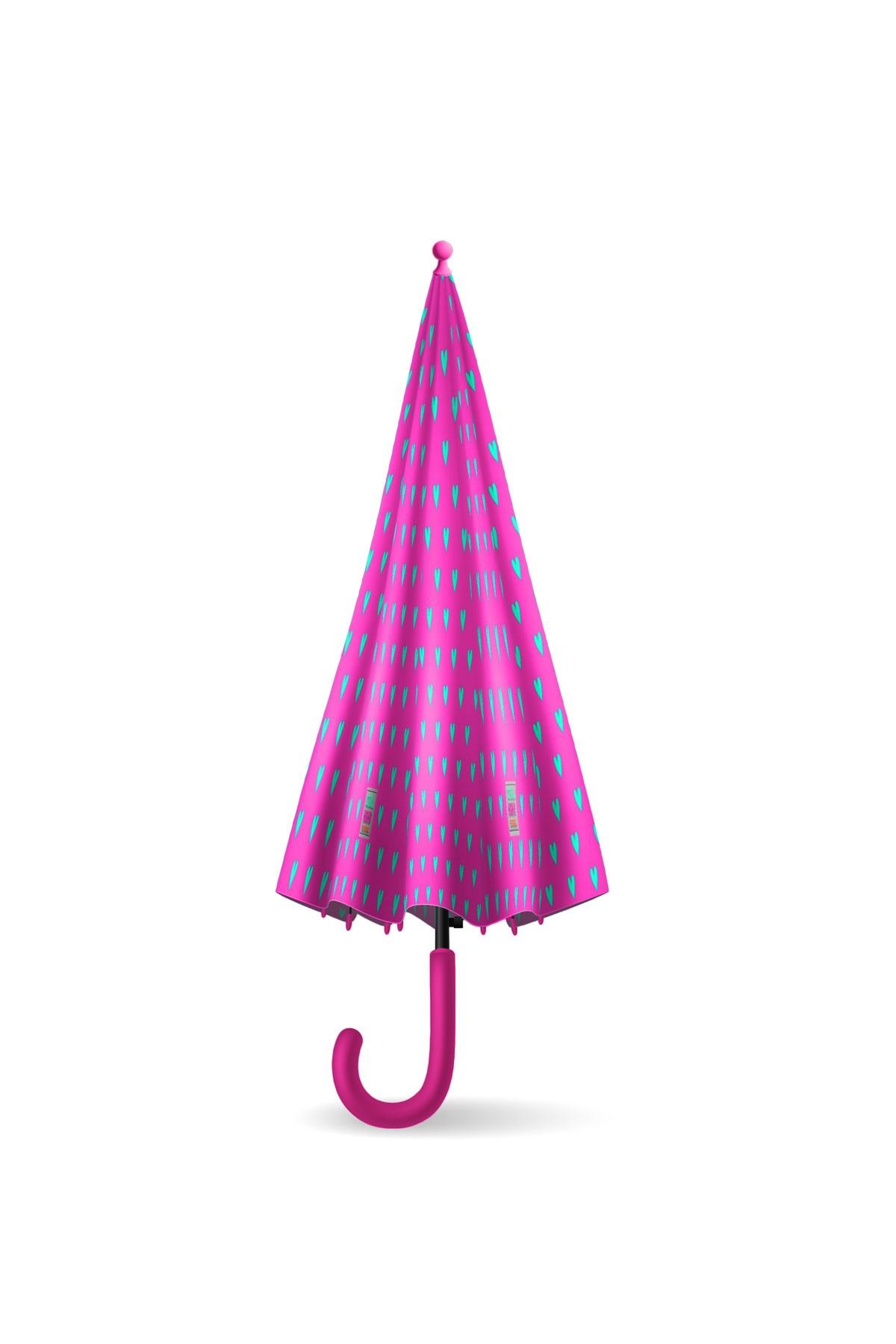 Coral High Kids Neon Pembe Su Yeşili Kalp Desenli Çocuk Şemsiyesi 12660