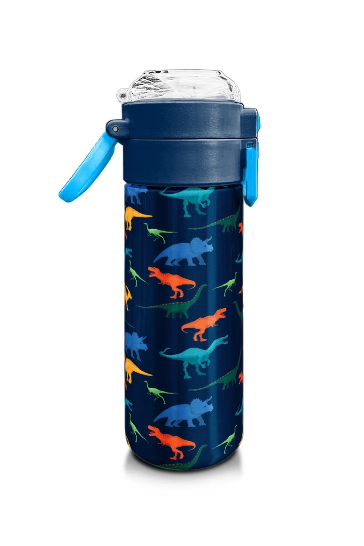 Coral High Kids Lacivert Mavi Dinozor Desenli Pipetli ve Direkt İçim Çelik Termos 500 ml 31907