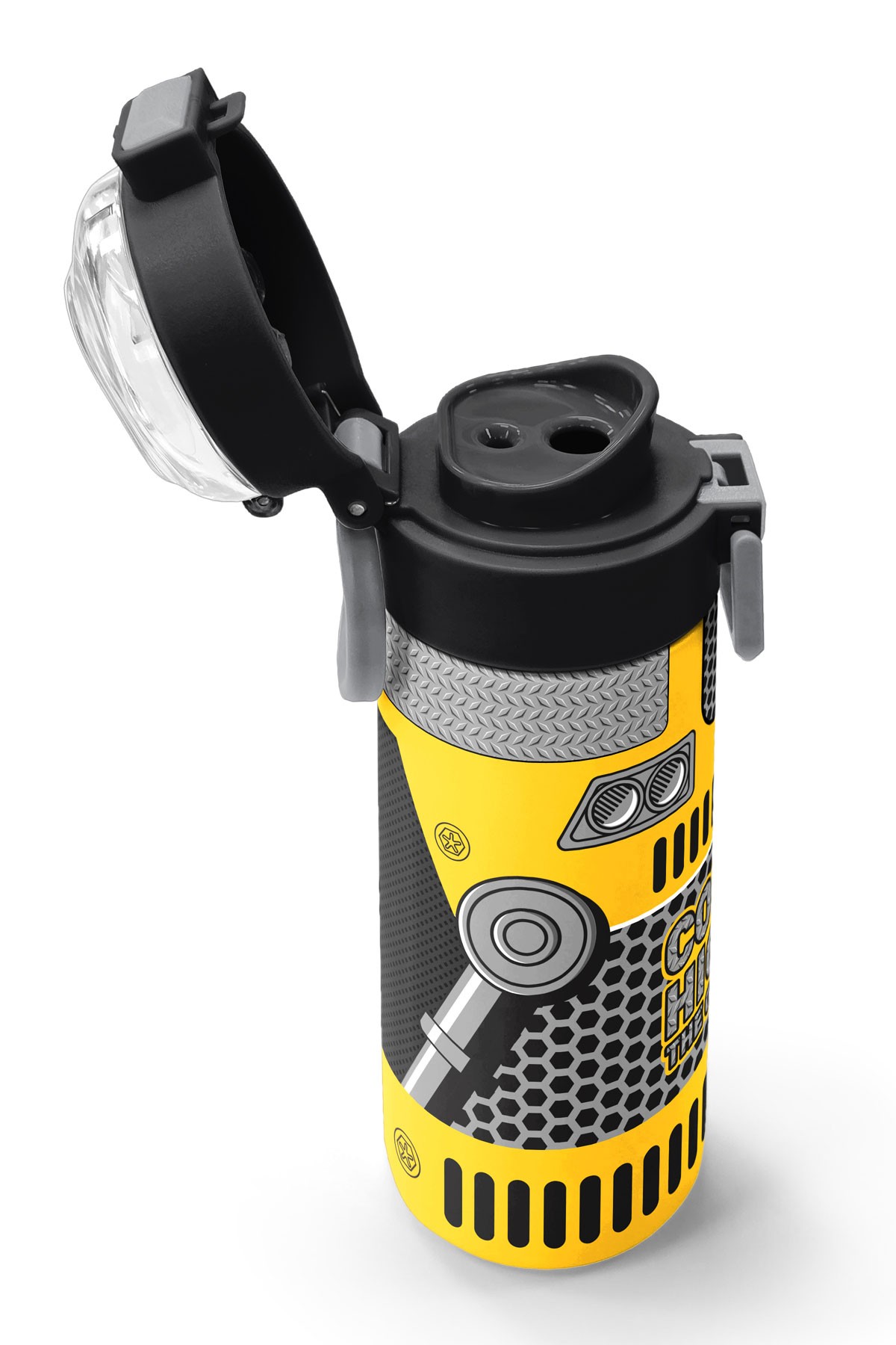 Coral High Kids Sarı Siyah Robot Desenli Pipetli ve Direkt İçim Çelik Termos 500 ml 31862