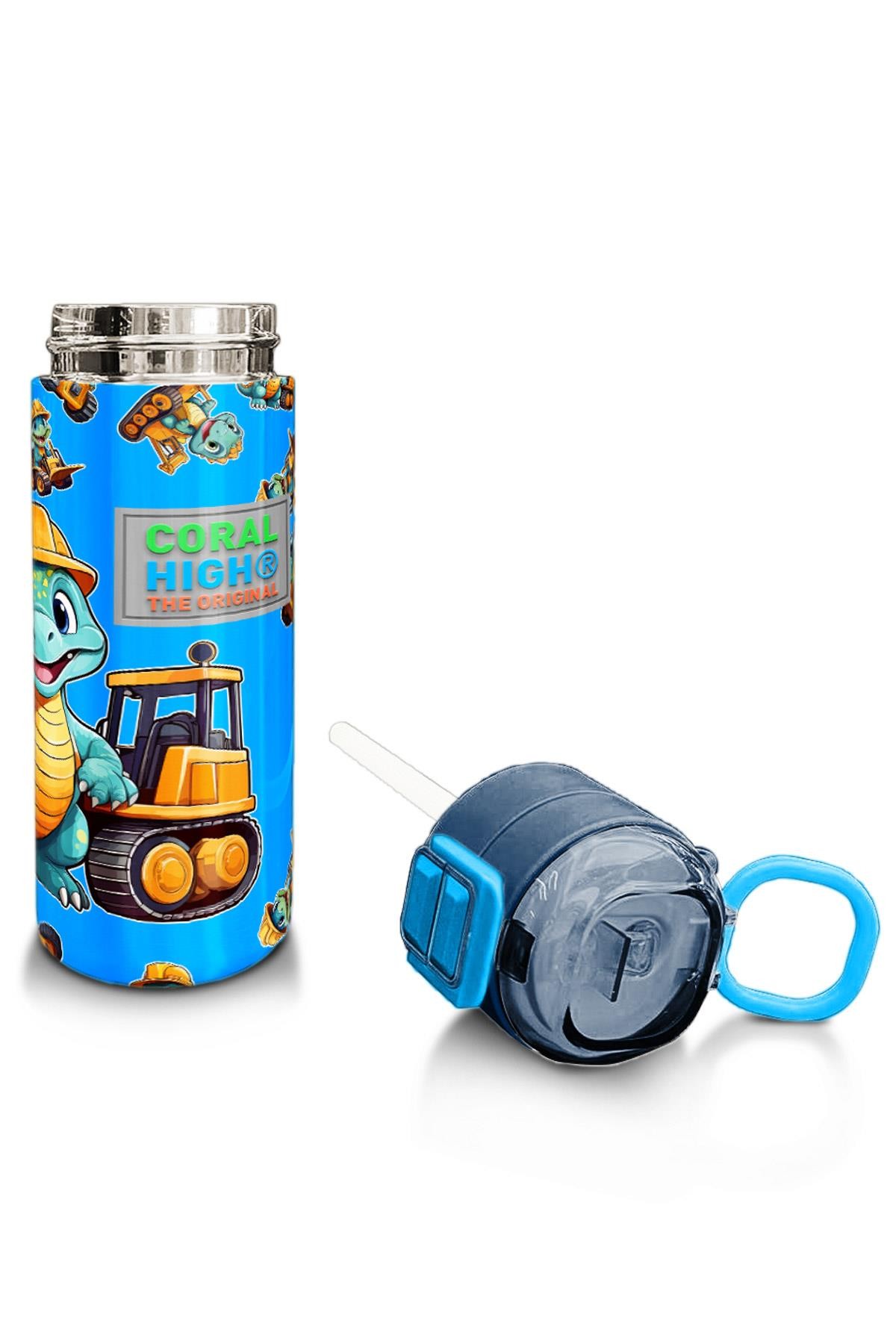 Coral High Kids Mavi Dinozor Desenli Pipetli ve Direkt İçim Çelik Termos 500 ml 31799