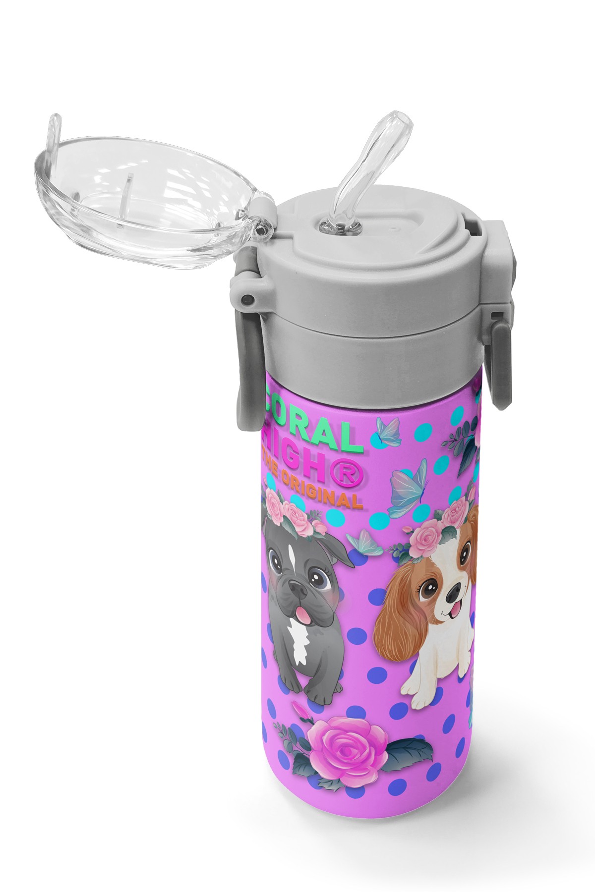 Coral High Kids Pembe Köpek Desenli Pipetli ve Direkt İçim Çelik Termos 500 ml 31951