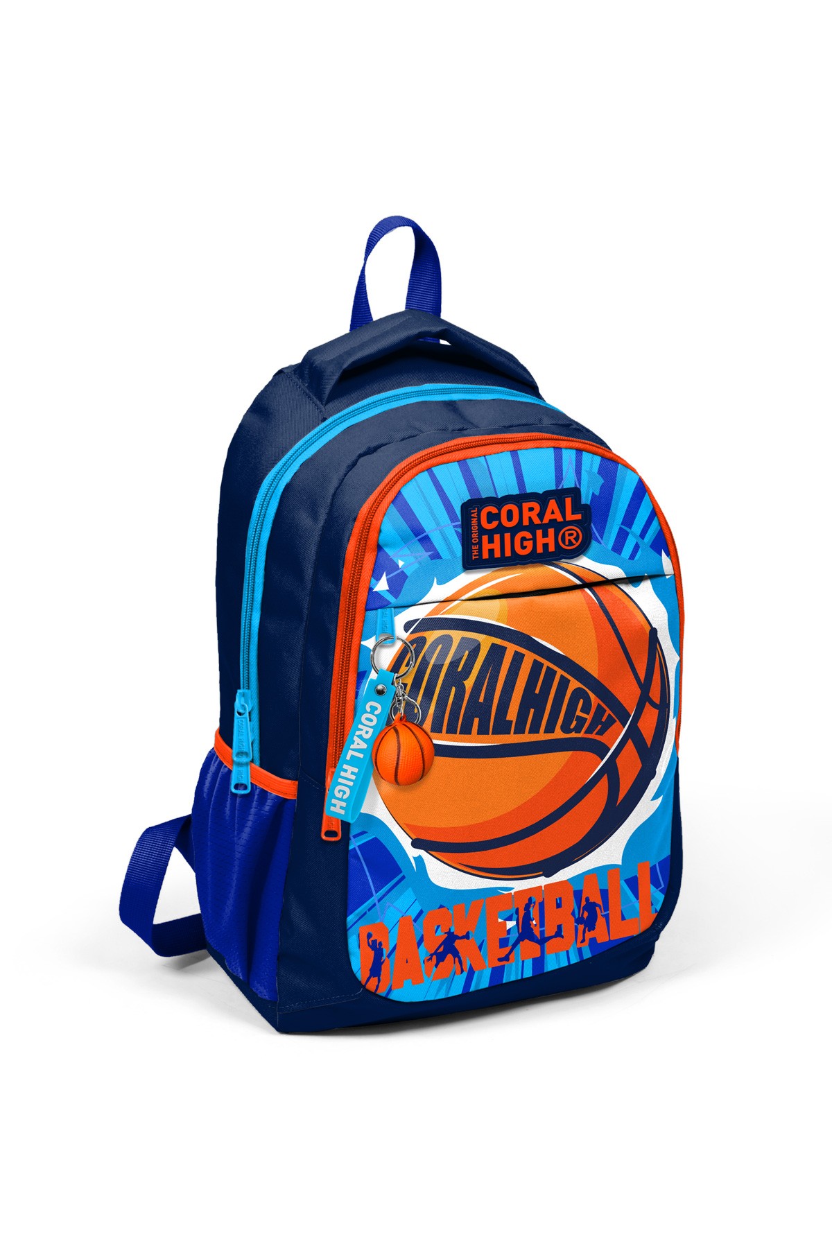 Coral High Kids Lacivert Mavi Basketbol Top Desenli Üç Bölmeli USB'li Okul Sırt Çantası 24318