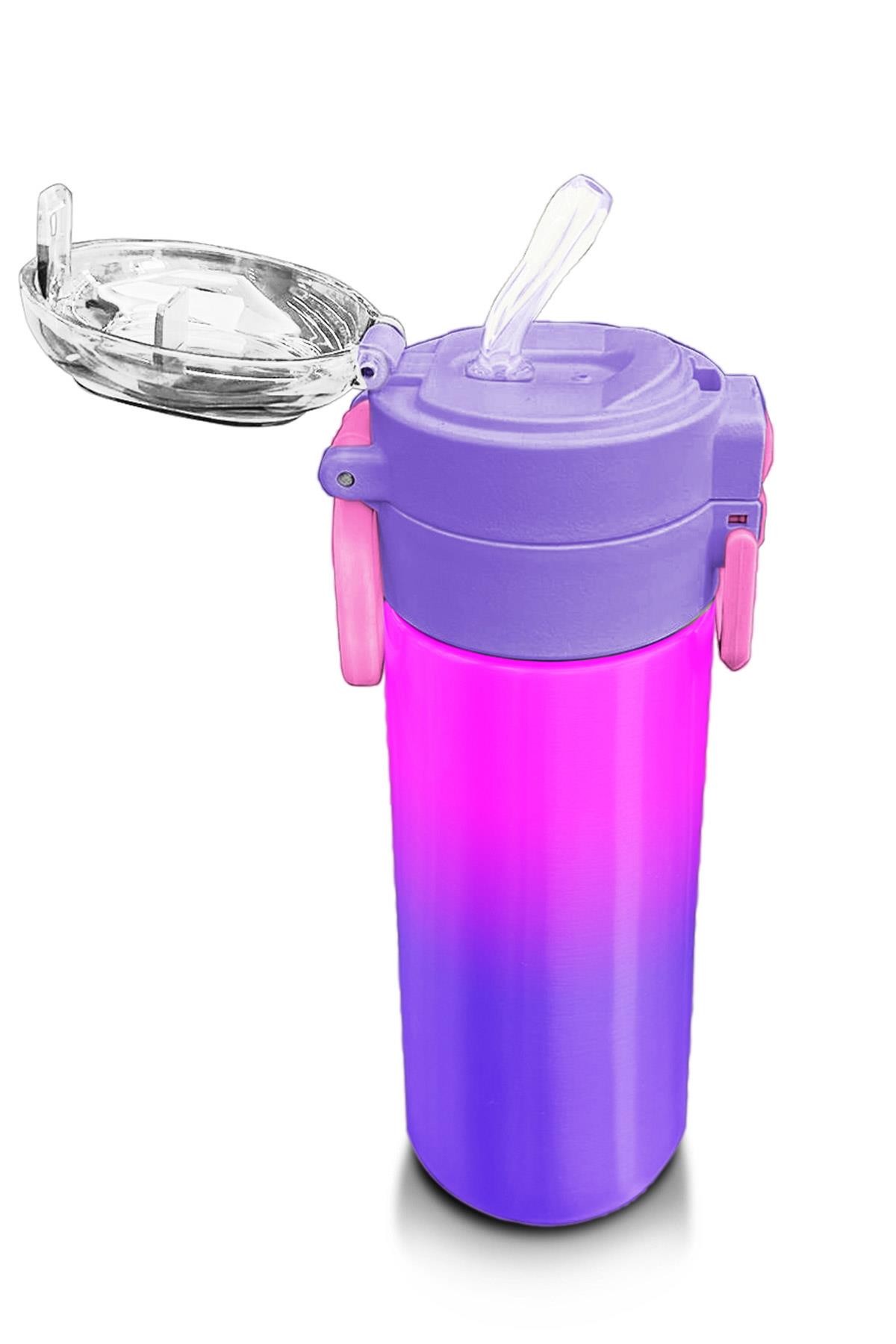 Coral High Kids Mor Renk Geçişli Desenli Pipetli ve Direkt İçim Çelik Termos 500 ml 31963