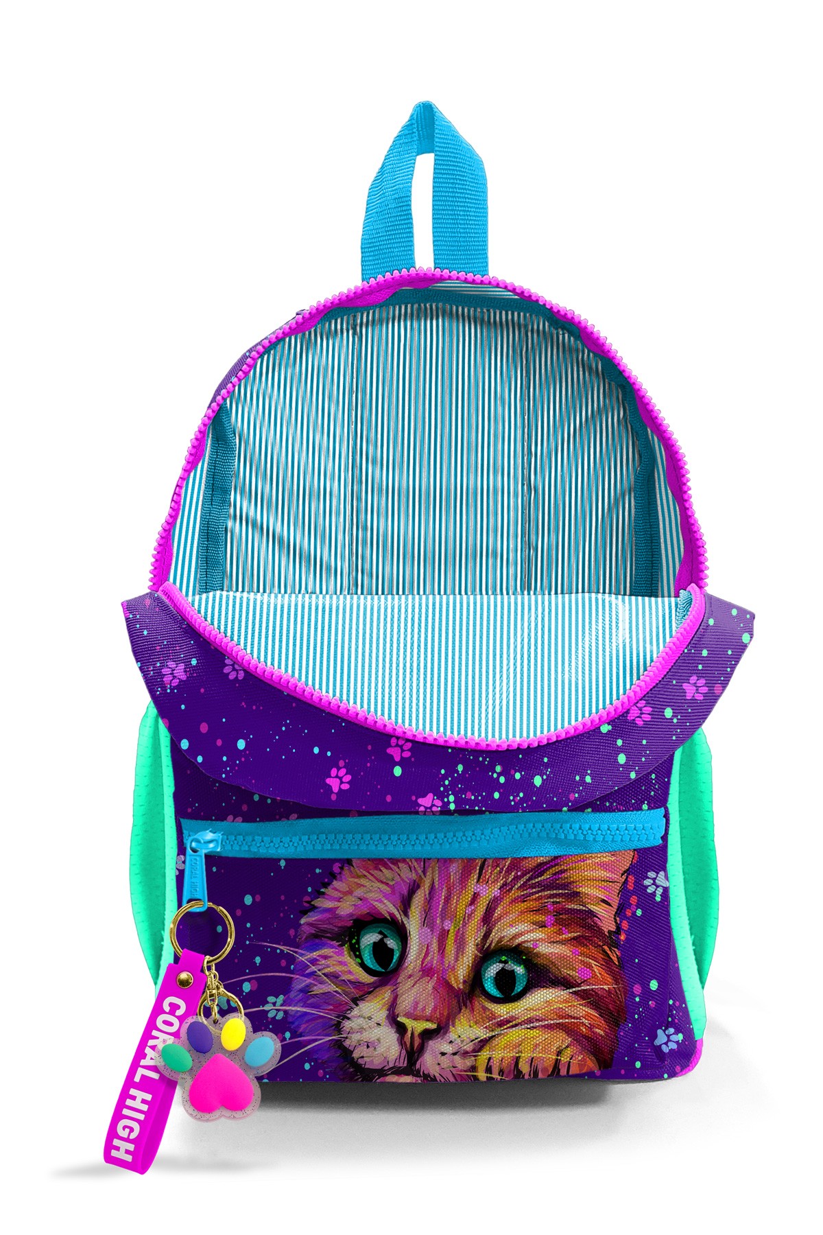 Minik Yuva Sırt Çantası Mor Pembe Kedi Desenli İki Bölmeli 23532