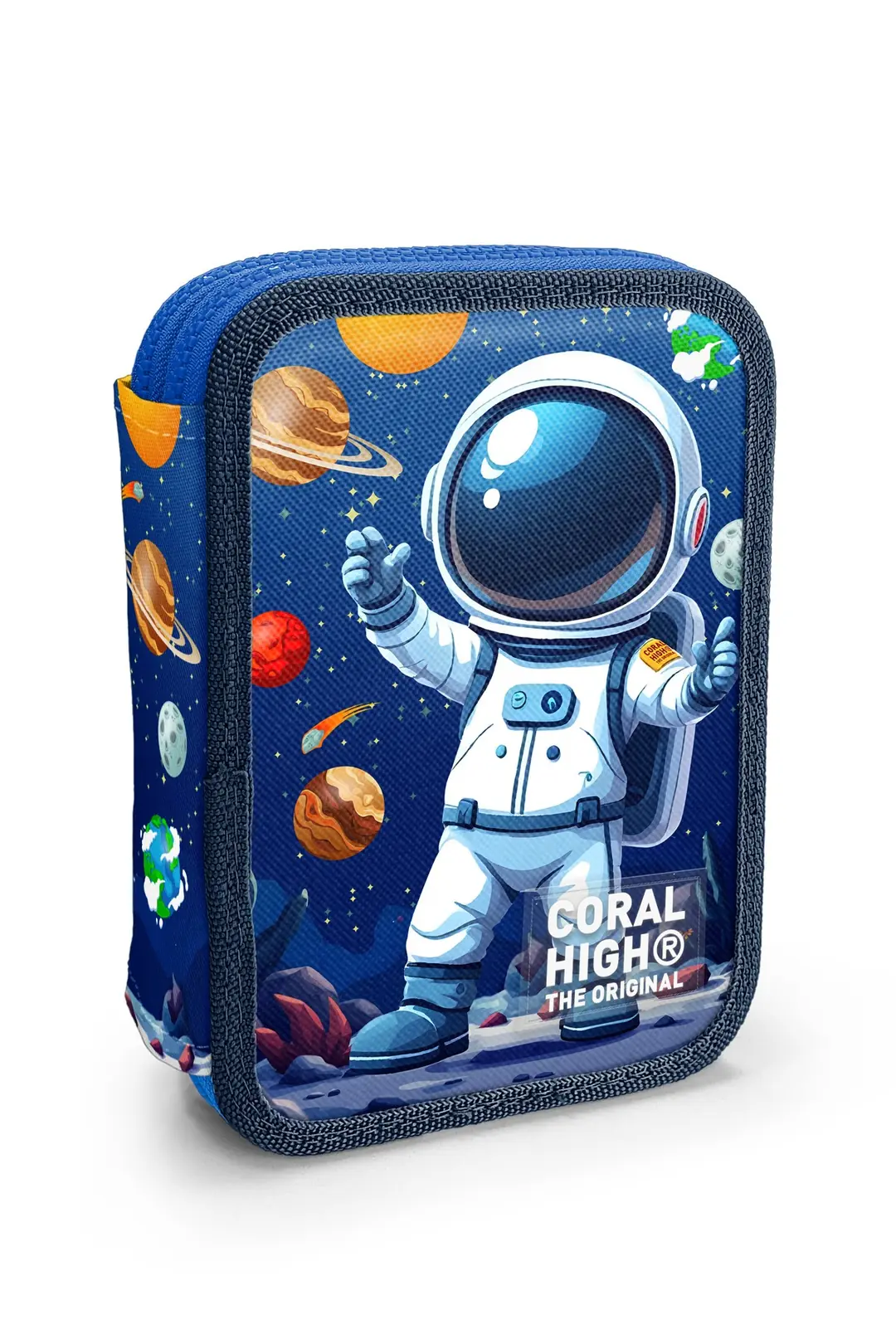 Coral High Kids Navy Blue Astronaut Patterned Double-Decker Pencil