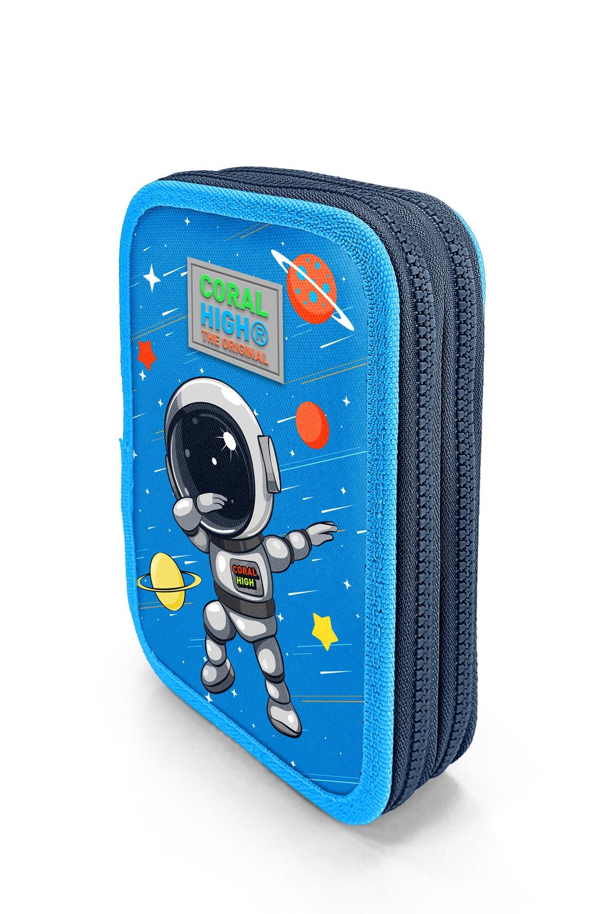 Coral High Kids Lacivert Mavi Astronot Desenli Çift Katlı Kalem Çanta 11149