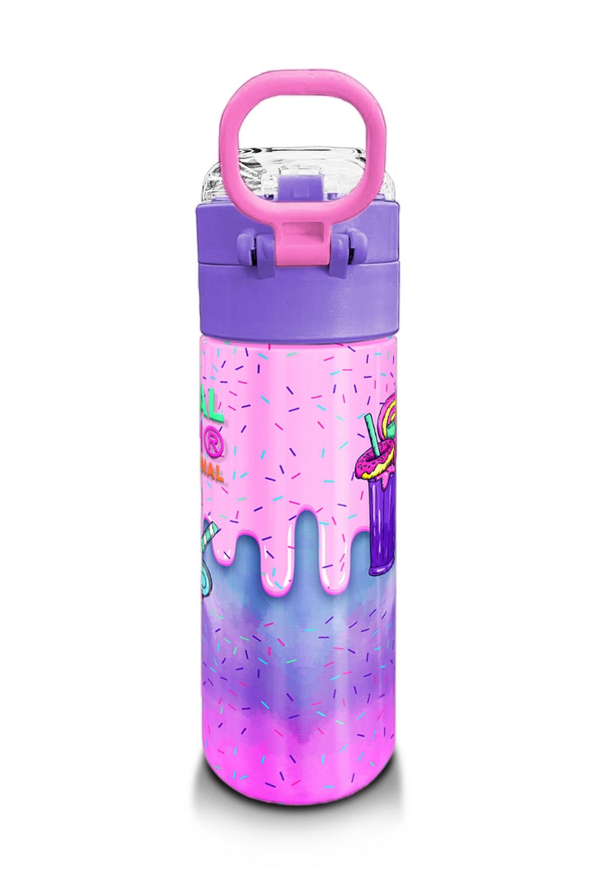 Coral High Kids Pembe Mor Milkshake Dondurma Desenli Pipetli ve Direkt İçim Çelik Termos 500 ml 31950