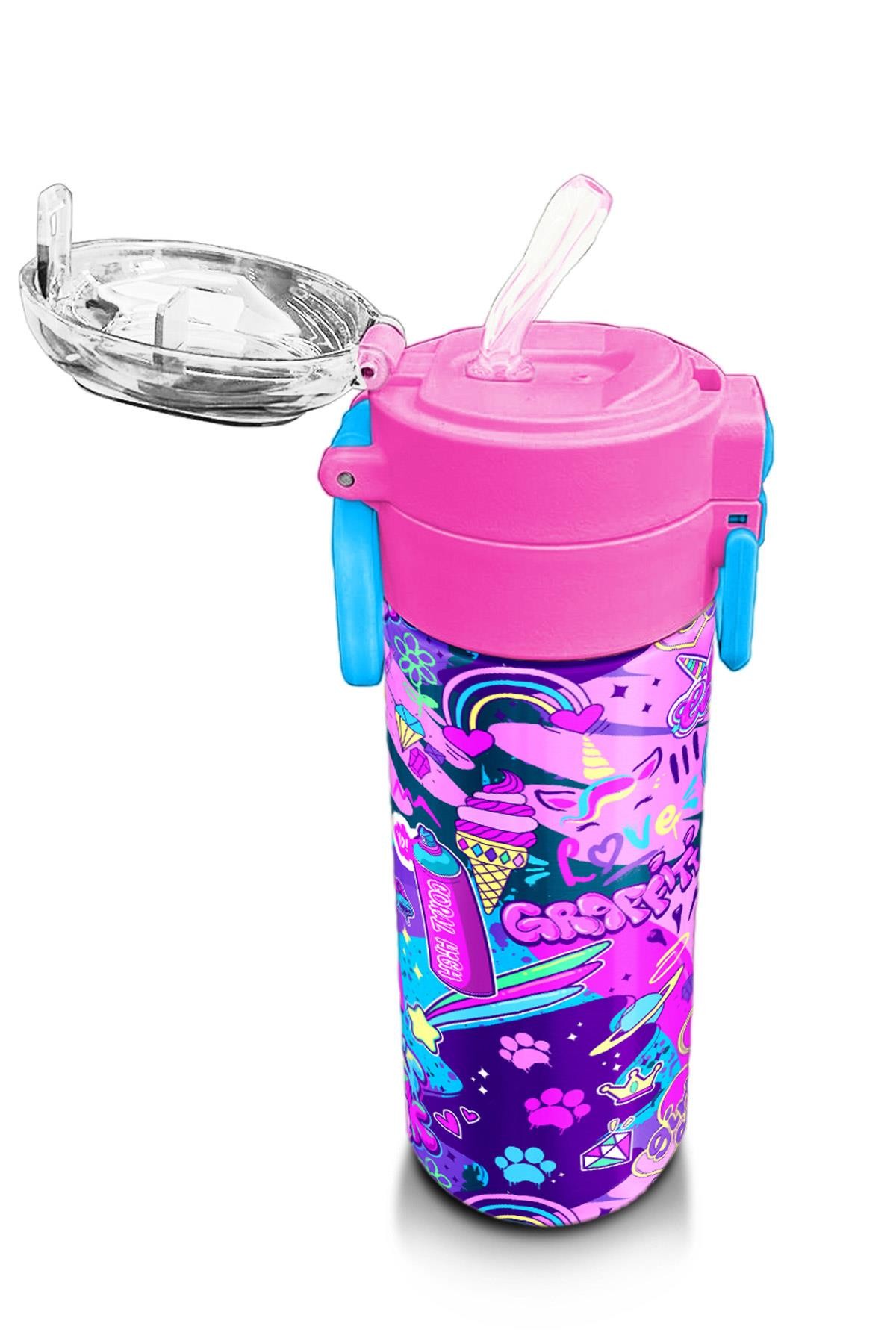 Coral High Kids Grafiti Desenli Pipetli ve Direkt İçim Çelik Termos 500 ml 31961
