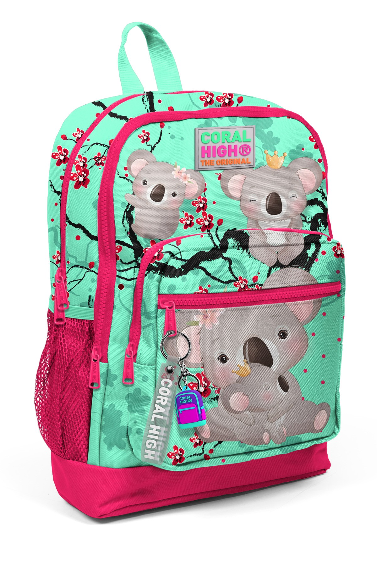 Coral High Kids Su Yeşili Neon Mercan Koala Desenli Dört Bölmeli Okul Sırt Çantası 23713