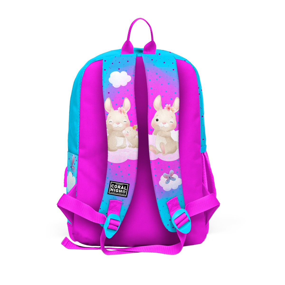 Coral High Kids Mavi Pembe Tavşan Desenli Dört Bölmeli USB'li Okul Sırt Çantası 23836