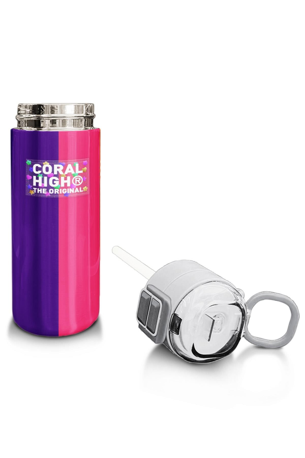 Coral High Kids Renkli Çizgili Desenli Pipetli ve Direkt İçim Çelik Termos 500 ml 31874