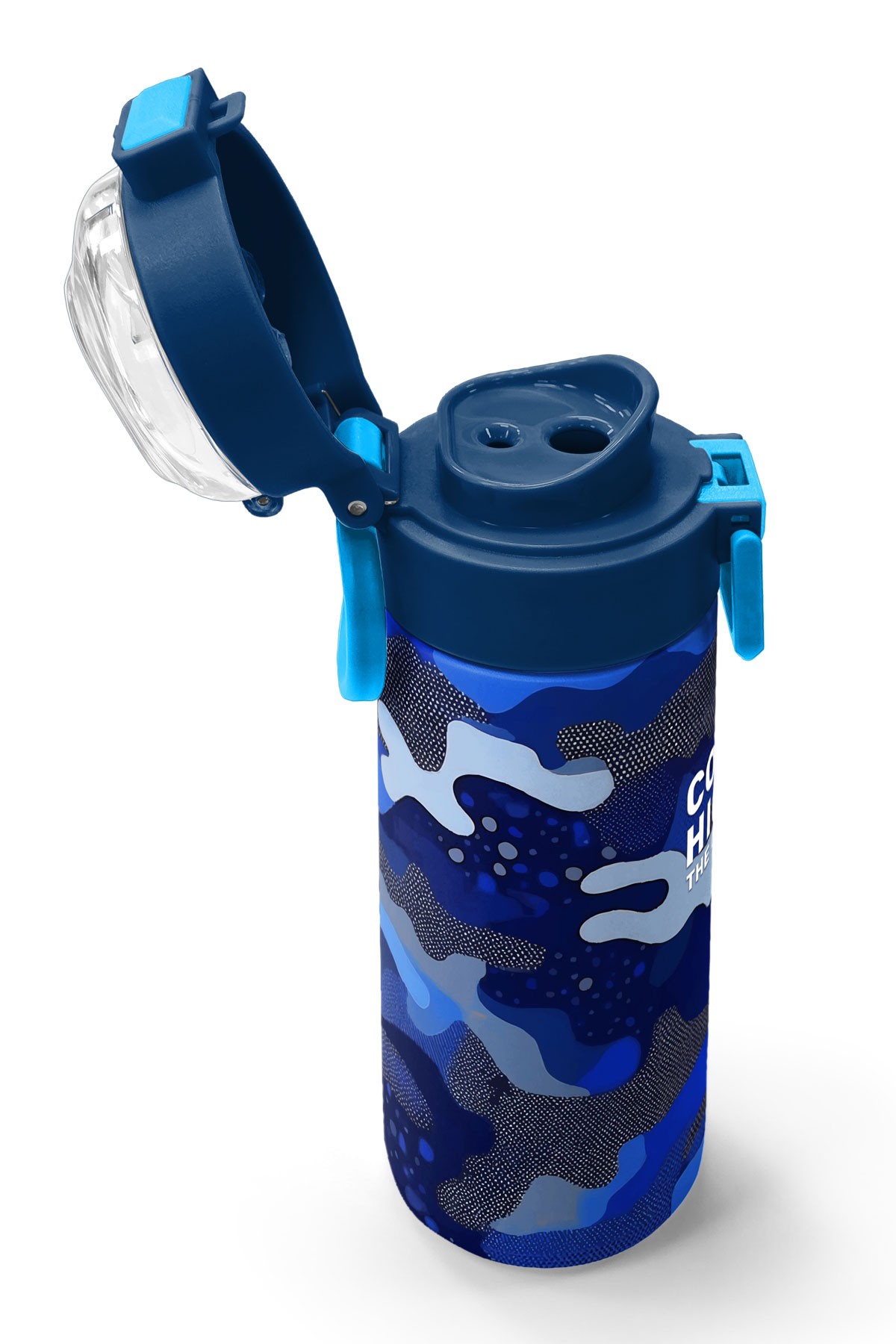 Coral High Kids Lacivert Saks Kamuflaj Desenli Pipetli ve Direkt İçim Çelik Termos 500 ml 31889