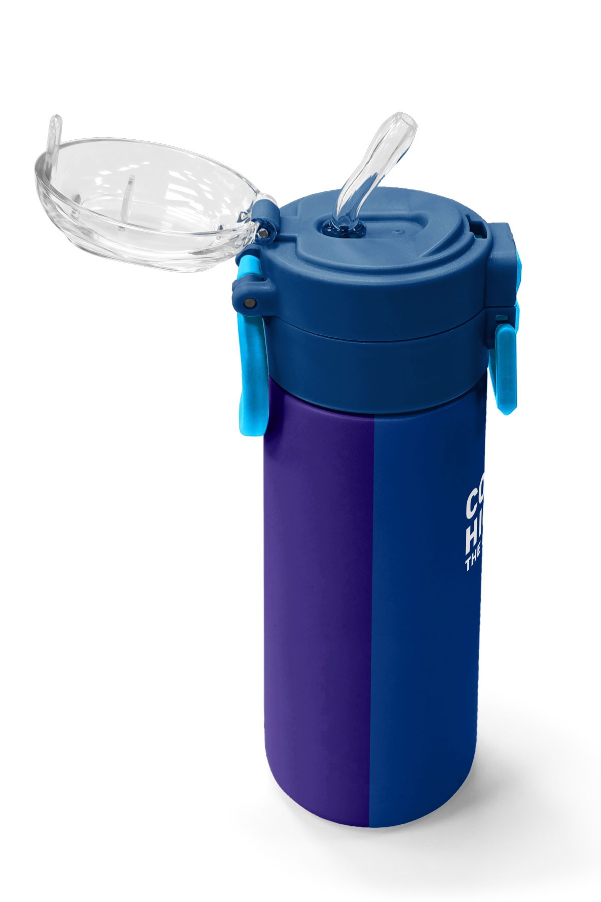 Coral High Kids Lacivert Mavi Çizgili Pipetli ve Direkt İçim Çelik Termos 500 ml 31997