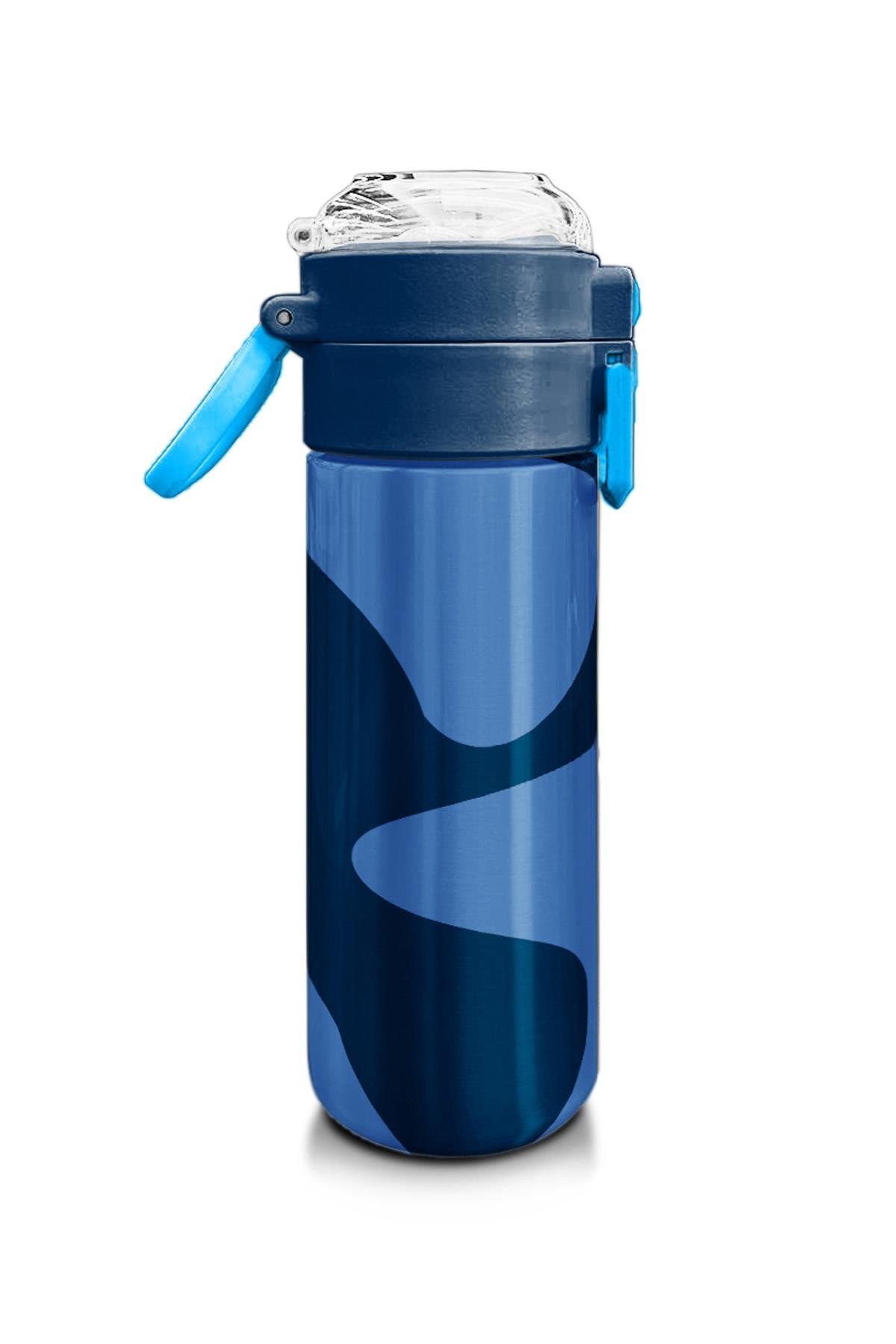 Coral High Kids Lacivert Mavi Desenli Pipetli ve Direkt İçim Çelik Termos 500 ml 31888