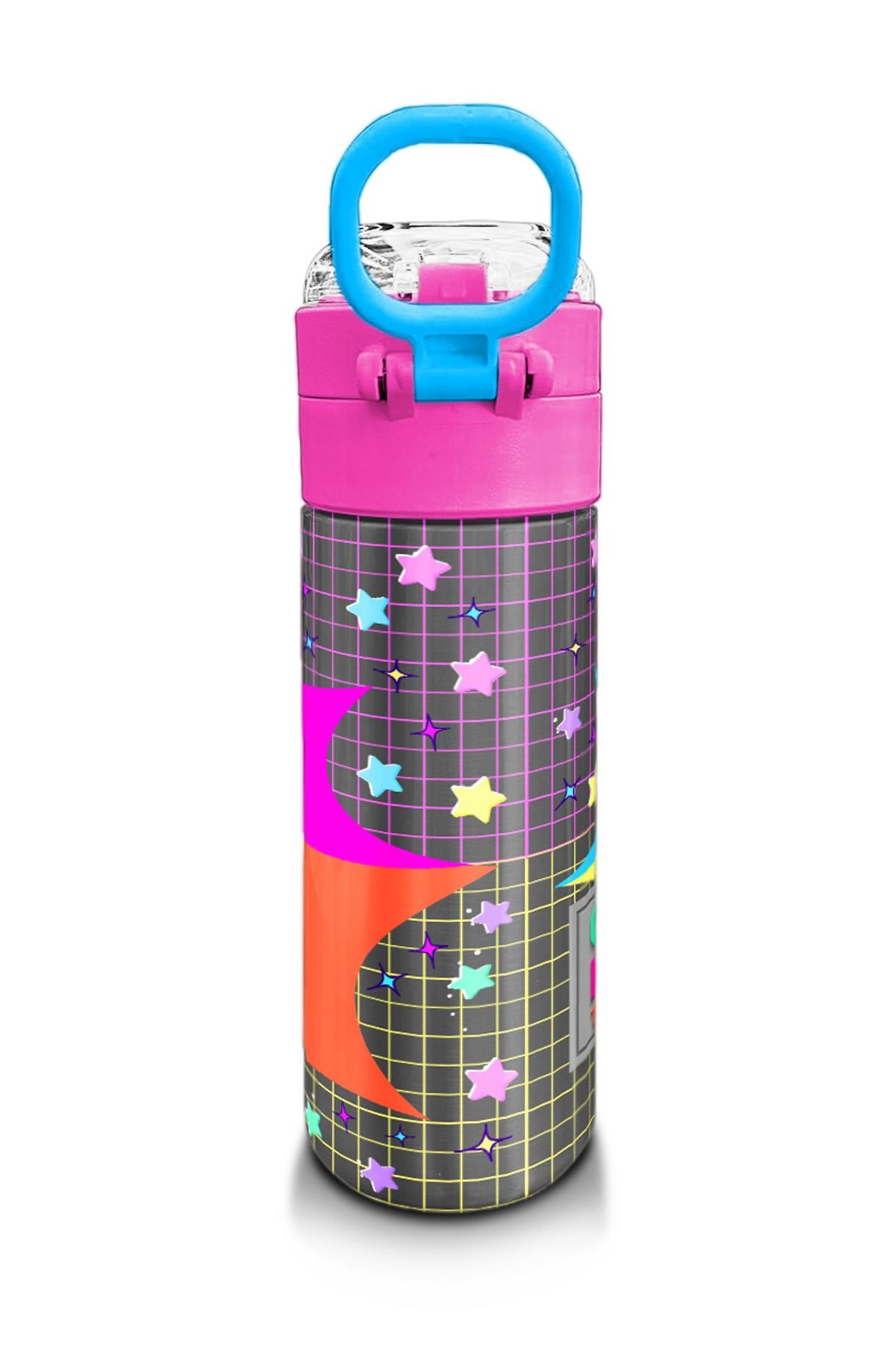 Coral High Kids Gri Mavi Pembe Anime Desenli Pipetli ve Direkt İçim Çelik Termos 500 ml 31943