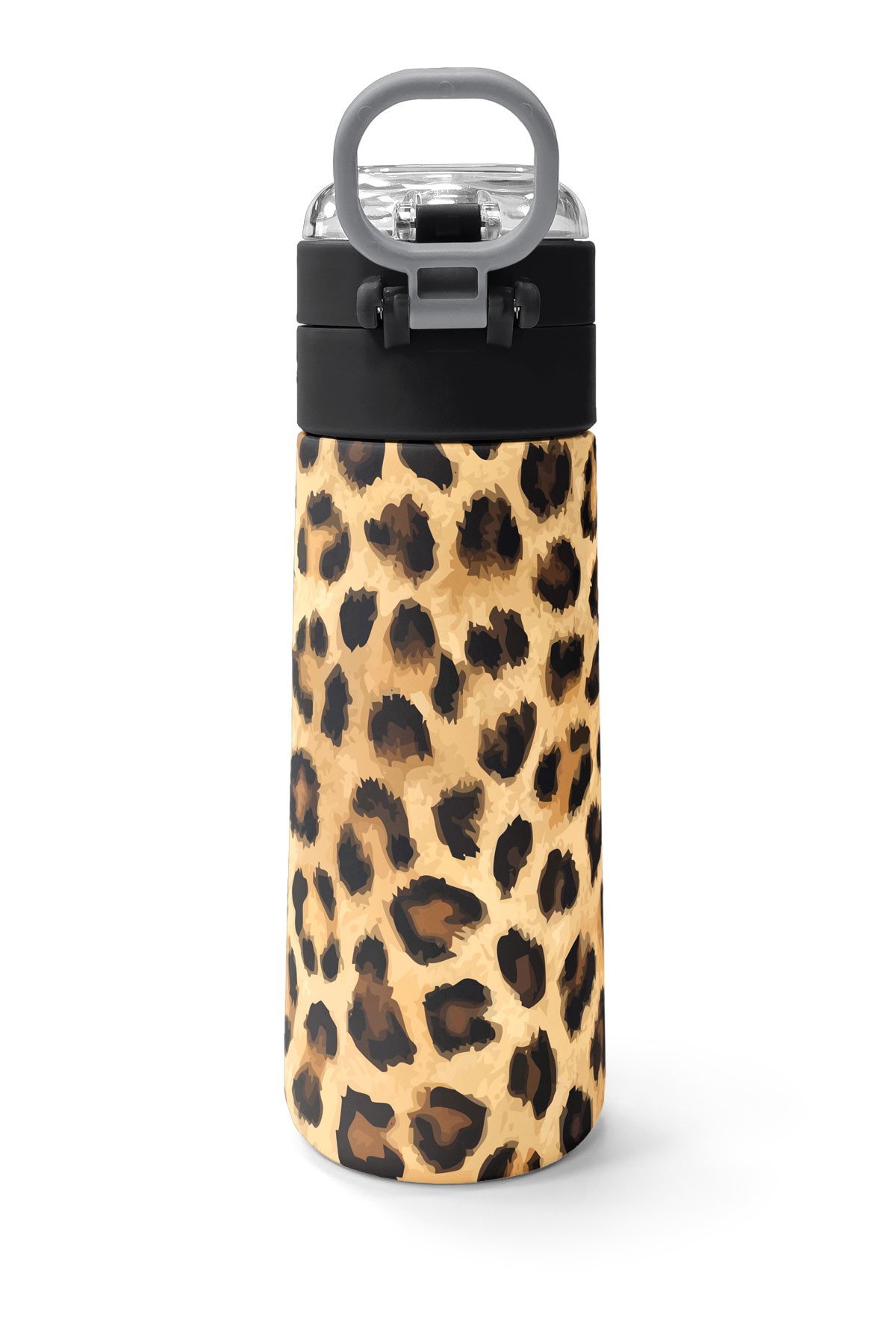 Coral High Kids Kahverengi Leopar Desenli Pipetli ve Direkt İçim Çelik Termos 500 ml 31881