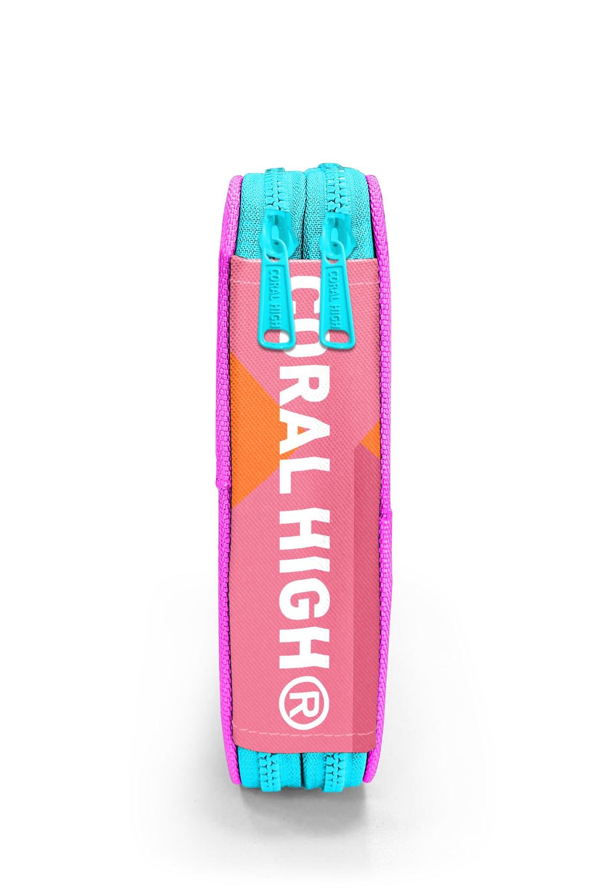 Coral High Kids Pembe Neon Mercan Fashion Girl Desenli Çift Katlı Kalem Çanta 11141 