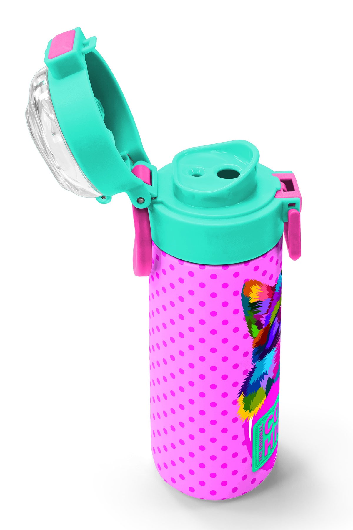 Coral High Kids Pembe Mavi Kedi Desenli Pipetli ve Direkt İçim Çelik Termos 500 ml 31842
