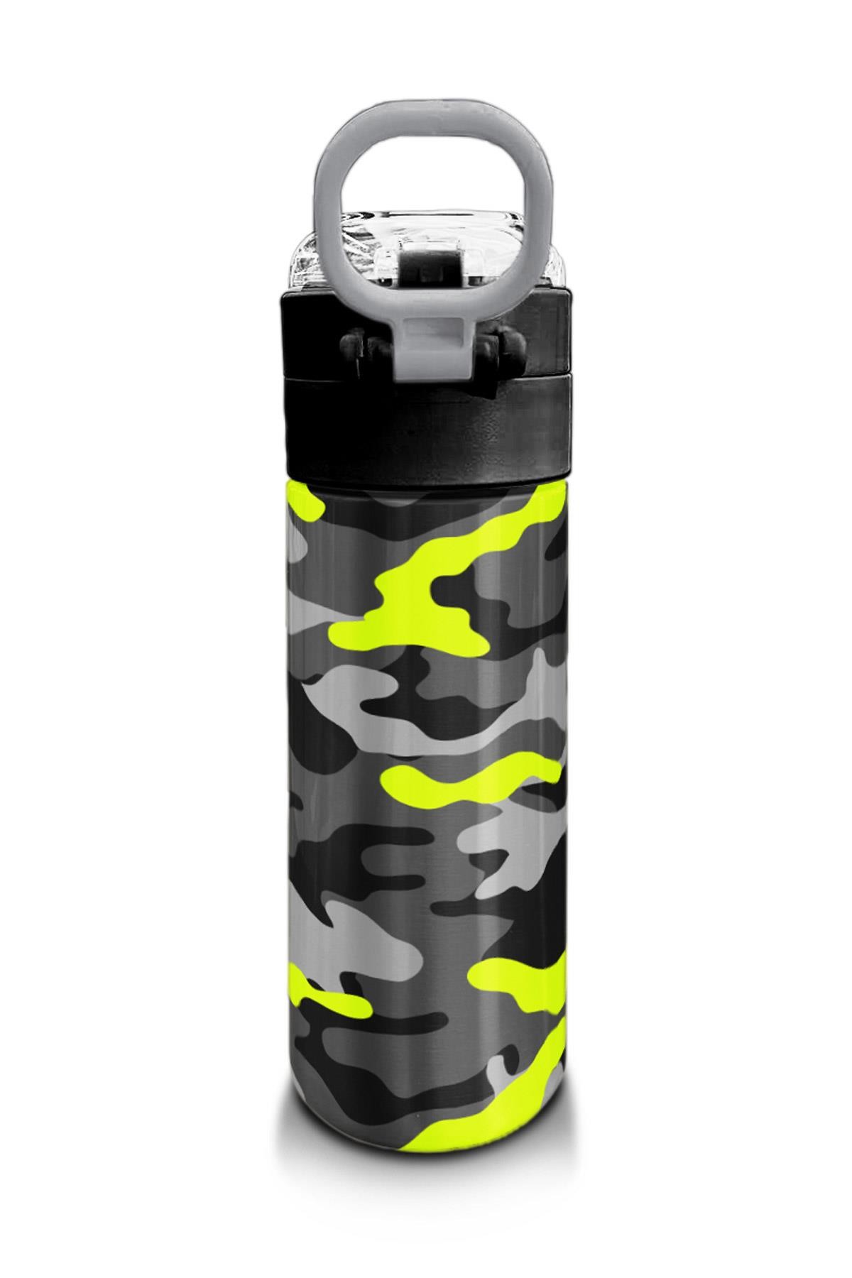 Coral High Kids Siyah Gri Kamuflaj Desenli Pipetli ve Direkt İçim Çelik Termos 500 ml 31909