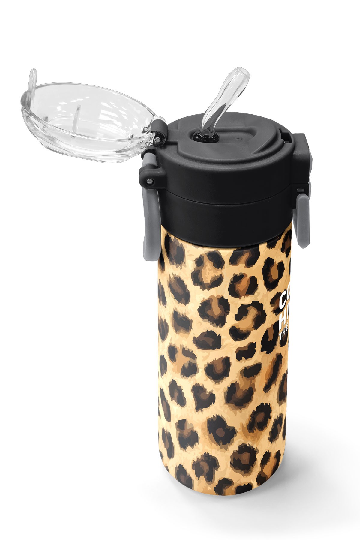 Coral High Kids Kahverengi Leopar Desenli Pipetli ve Direkt İçim Çelik Termos 500 ml 31881