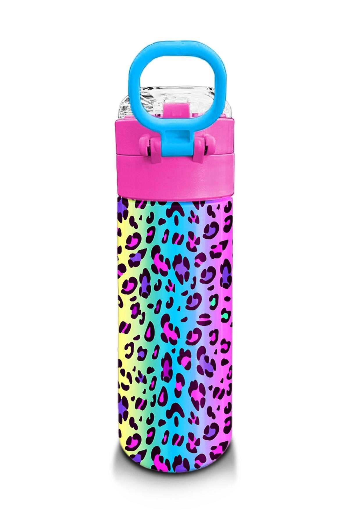 Coral High Kids Renkli Leopar Desenli Pipetli ve Direk İçimli Paslanmaz Çelik Termos 500 ML 31985