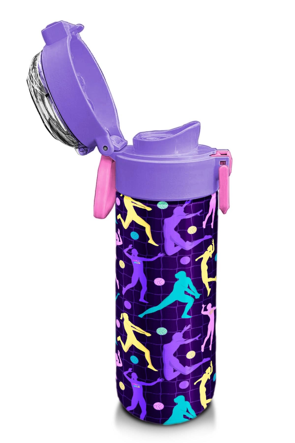 Coral High Kids Mor Voleybol Desenli Pipetli ve Direkt İçim Çelik Termos 500 ml 31849