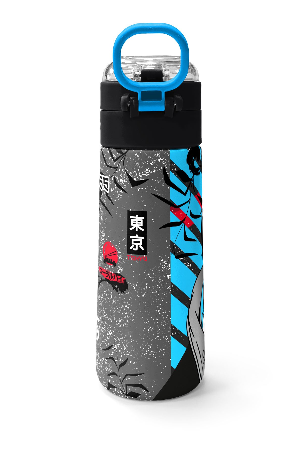 Coral High Kids Siyah Mavi Anime Desenli Pipetli ve Direkt İçim Çelik Termos 500 ml 31840