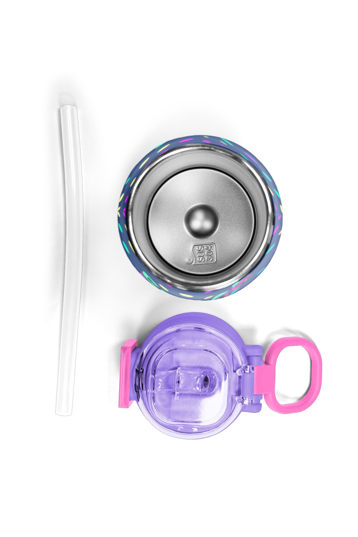 Coral High Kids Lacivert Puantiyeli Desenli Pipetli ve Direkt İçim Çelik Termos 500 ml 31872