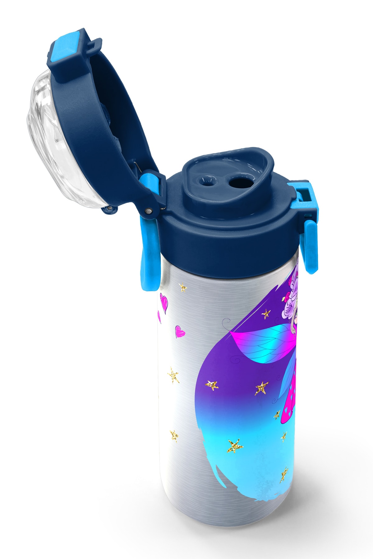 Coral High Kids Pembe Mavi Peri Desenli Pipetli ve Direkt İçim Çelik Termos 500 ml 31803