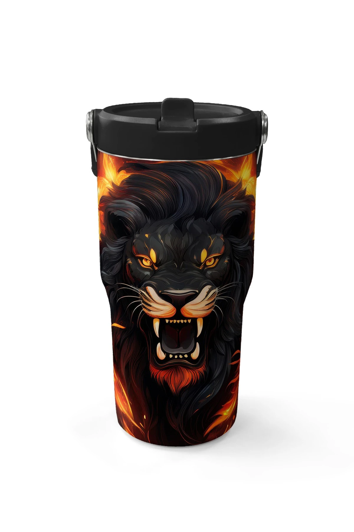 Coral High Black Lion Patterned Steel Thermos with Folding Mouth