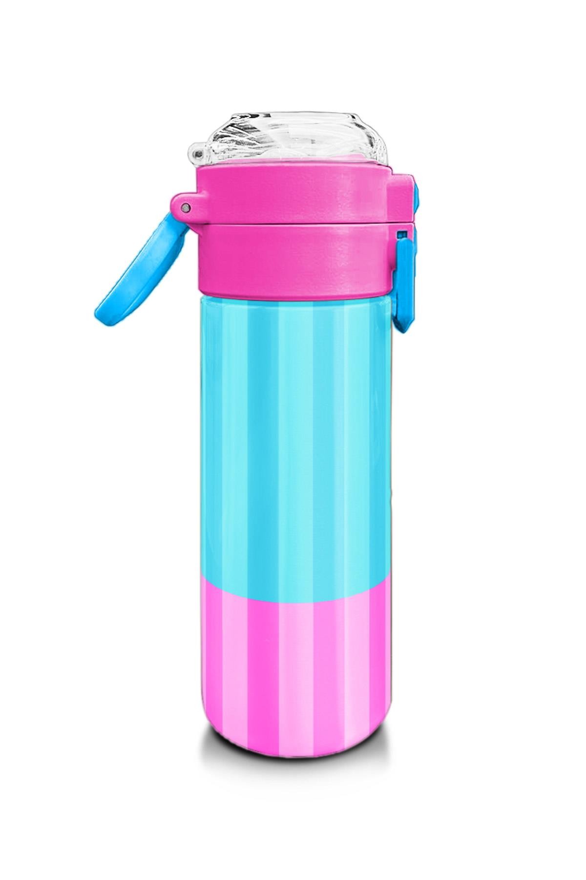 Coral High Kids Renkli Çizgili Desenli Pipetli ve Direkt İçim Çelik Termos 500 ml 31987